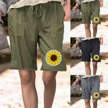 Женские повседневные шорты с имитацией цветочного принта, свободная талия, большой карман