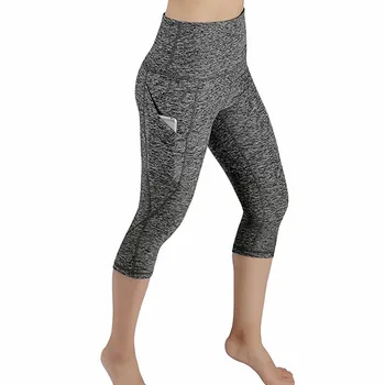 Женские штаны для ЙОГИ с карманами, для бега, фитнеса, укороченные леггинсы для тренировок