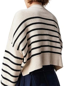 Женский укороченный свитер RUEWEY с V образным вырезом из рубчатого трикотажа, пуловер с круглым вырезом, свитер, верхняя уличная одежда