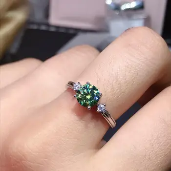 Женское кольцо HOYON с блестящим бриллиантом, Обручальное кольцо с бриллиантом, Зеленое Кольцо из серебра 925 пробы, Регулируемое, 1 Карат, Модные Простые ювелирные изделия