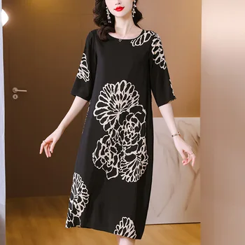 Женское летнее платье с принтом 2023, новое модное платье с круглым вырезом в стиле пэчворк, свободная юбка МИДИ на шнуровке, Корейская элегантная вечерняя юбка