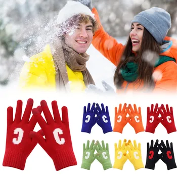 Женщины Мужчины Могут Включить Экранные Перчатки Теплые Вязаные Перчатки Варежки Зимние Утепленные Вязаные Гольфы С Буквенным Принтом Для студентов