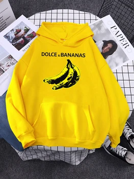 Забавная уличная одежда с рисунком Dolce & Banana, женские флисовые толстовки в стиле хип-хоп, свободная толстовка с карманом, Повседневные пуловеры с мультфильмами для женщин