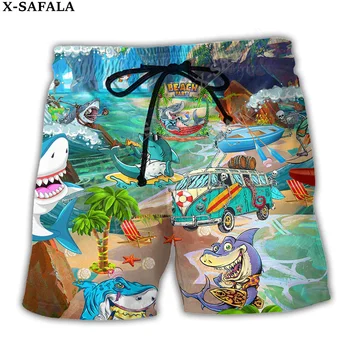 Забавные плавательные шорты с акулой и черепахой в пляжном стиле, Летние шорты для пляжного отдыха, мужские плавательные пляжные брюки, полукомбинезоны -2