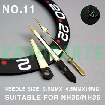 Зеленые светящиеся стрелки часов с золотой отделкой 15 мм для механизма Miyota NH35/NH36/NH38