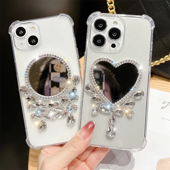 Зеркальный Противоударный Чехол Bling Diamond Love Heart Mirror Для OPPO A16 Find X6 X5 Pro X3 Lite X3NEO A96 A95 A94 A93 A74 A56 A55 A54 A53 S