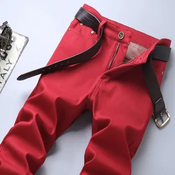 Зимние мужские повседневные брюки из плотного флиса в Корейском стиле, тонкие Прямые эластичные брюки Классического бренда Плюс бархатная теплая мужская одежда