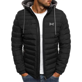 Зимняя куртка с капюшоном 2023, Мужской теплый пуховик, Уличная модная Повседневная Брендовая Верхняя Мужская куртка-парка
