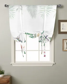 Идиллические Тропические растения Пальмовые листья Короткая Занавеска на кухне Современный Домашний декор Маленькое окно Римские занавески на завязках