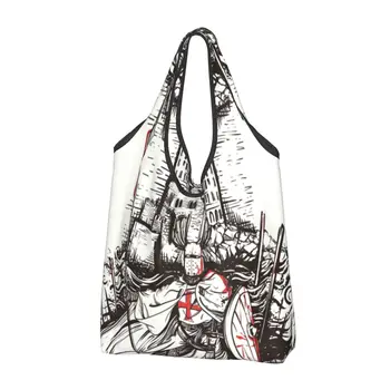 Изготовленная на заказ хозяйственная сумка Knights Templar Женская Портативная Большая вместительная сумка для покупок Crusade Crusader