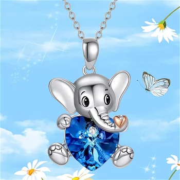 Изысканная мода Корея Милый Слон Сердце Кристалл Кулон Ожерелье Цепочка для ключиц Аксессуары Подарок детям на День рождения