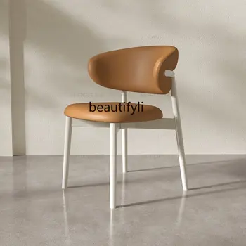 Индивидуальный высококачественный обеденный стул Бытовой Кремовый Стиль, Белый обеденный стул из массива дерева, Скандинавская дизайнерская модель стула со спинкой