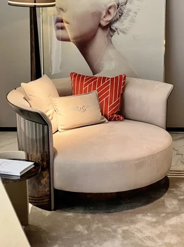 Итальянский кожаный повседневный диван-кресло, современная светлая роскошная гостиная, спальня, круглое парное кресло