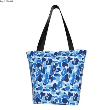 Камуфляжный камуфляж Kawaii, сумки для покупок, переработка, синяя холщовая сумка для покупок через плечо