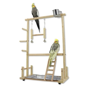 Качели для птиц, Игрушка в клетке для попугаев, Качели, Деревянная лестница с подносом, чашки для кормления, Тренировка для птиц небольшого размера, Попугаи