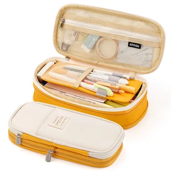 Классическая модная сумка для карандашей, холст контрастного цвета, пенал большой емкости, сумка для хранения канцелярских принадлежностей, органайзер для студенческого подарка