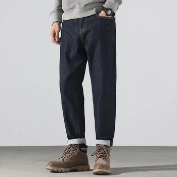 Классические простые Корейские рабочие брюки для мужчин, широкие брюки большого размера, мужские джинсы-шаровары