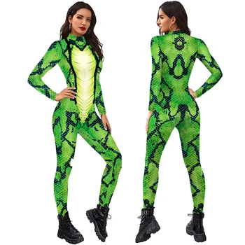 Комбинезоны Green Snake, сексуальный женский комбинезон с принтом, Карнавальная Маскарадная вечеринка, Косплей-костюм, боди, спортивные комбинезоны для взрослых
