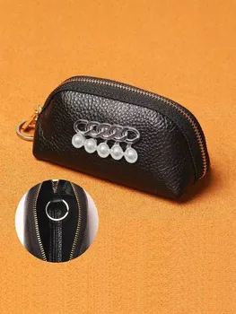 Компактный кошелек для ключей из искусственной кожи - идеально подходит для хранения ключей от автомобилей и дома с украшением в виде жемчуга и хрусталя