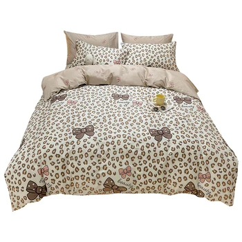 Комплект из чистого хлопка из четырех частей, простыня с леопардовым принтом, 100 Хлопковое одеяло, простое постельное белье для общежития, комплект из трех частей