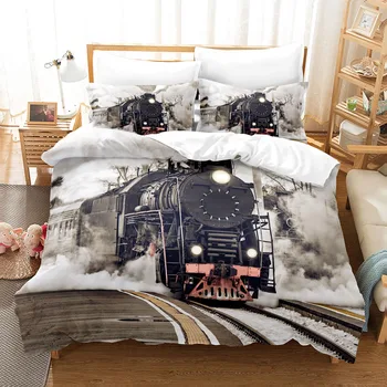 Комплект постельного белья Train Single Twin Full Queen King Size, Комплект постельного белья Old steam engine, Комплекты пододеяльников для детской спальни, 3D Аниме 034