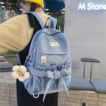 Корейский стиль, женский милый рюкзак, Большие вместительные открытые карманы, кавайные школьные сумки с бантом для девочек-подростков, дорожные рюкзаки