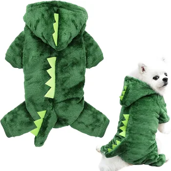 Костюм динозавра для домашних животных, костюм кошки и собаки на Хэллоуин, милая толстовка с динозавром для маленьких собак, зимняя теплая одежда, флисовая одежда для щенков