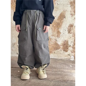 Красивые детские брюки 2023 Весна Осень, Новый комбинезон в японском стиле с боковым карманом для мальчика, Повседневные Простые Однотонные детские брюки