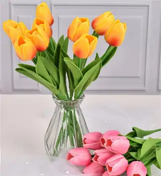 Красочный искусственный цветок Тюльпан, настоящие цветы на ощупь, Букет тюльпанов, искусственный цветок для домашнего свадебного украшения, декор для домашнего сада