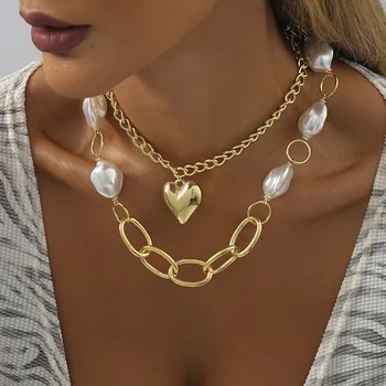 Креативное ожерелье из искусственного жемчуга в стиле ретро Love для женщин, Модное женское многослойное ожерелье, цепочка для ключиц, ювелирные изделия Оптом