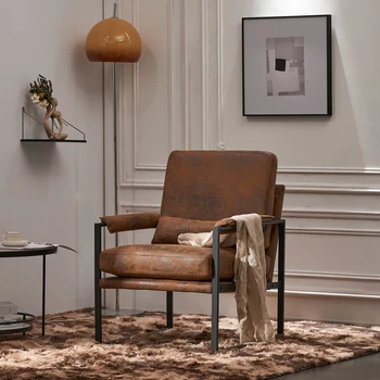 Кресло на железной раме, мягкая сумка, каркас подлокотника, темно-серая сотовая кожа, кресло для отдыха в помещении