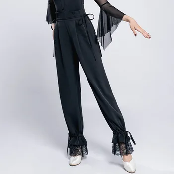 Кружевной дизайн на щиколотках с высокой талией, Женские брюки для латиноамериканских танцев, костюм для соревнований по бальным танцам NY03 L2211