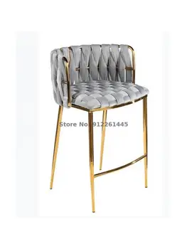 Легкий роскошный высокий стул из нержавеющей стали, скандинавский барный стул, высокий табурет, современный простой барный стул из ткани ручной работы