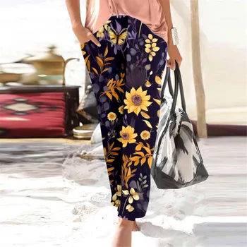 Летние женские брюки с цветочным рисунком 2023, шаровары, пляжные легкие свободные брюки в стиле бохо с карманами, женские спортивные брюки