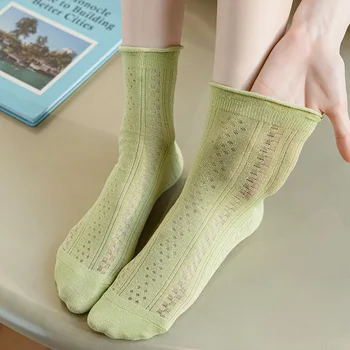 Летние Женские Открытые Сетчатые носки Дышащие Тонкие Свободные Длинные Носки В Корейском стиле Однотонные Хлопчатобумажные носки для девочек-старшеклассниц
