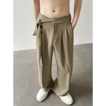 Летние мужские брюки для костюма с веревкой на талии 2023, 3d Быстросохнущая Дышащая ткань из ледяного шелка, повседневные брюки, модные Свободные брюки