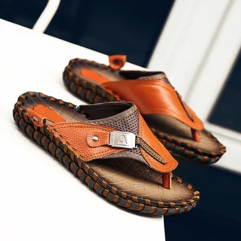 Летние мужские шлепанцы-дезерты, высококачественные сандалии из натуральной кожи, повседневная обувь, противоскользящие пляжные сандалии для кемпинга на открытом воздухе.