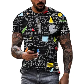 Летние Новые модные футболки с графическим изображением 3D математической формулы, Трендовые мужские повседневные футболки с круглым вырезом и коротким рукавом в стиле уличного ретро