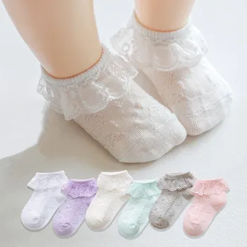Летние носки для девочек, Носки с оборками для девочек, Детские кружевные носки принцессы с цветами, Хлопковые носки для малышей, Носки для новорожденных