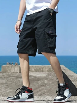 Летние однотонные шорты US Oversize 5XL, мужские шорты большого размера с эластичной талией, верхняя одежда, черные пляжные пухлые шорты-карго