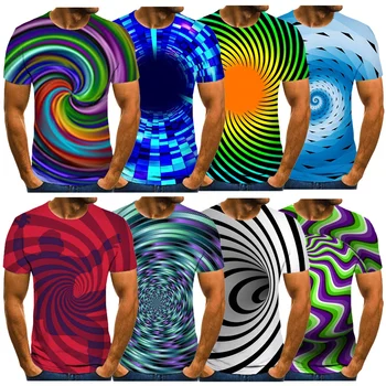 Летняя новинка, мужская модная футболка с графическим принтом Hypnotic3D, мужская футболка с коротким рукавом и круглым вырезом, крутая футболка Hypnotic, Повседневные топы