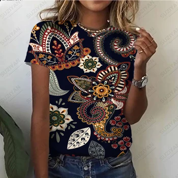 Летняя футболка с коротким рукавом для девочек, свободная и удобная, с 3D-принтом, в стиле ретро с фрагментированными цветами, Простая, большая, повседневная