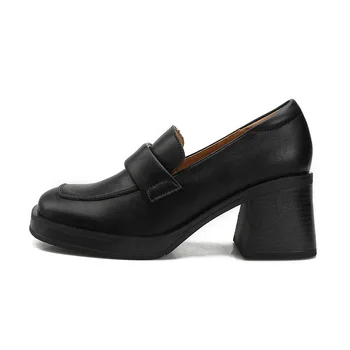 Лоферы Mary Jane в винтажном стиле, маленькие кожаные туфли с квадратным носком, женские тонкие туфли на высоком каблуке