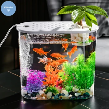 Маленький настольный мини-аквариум с рыбками, Гидропонные растения, Выращивание почвы, аксессуары для аквариума, Золотая рыбка, дерьмо, офис, гостиная
