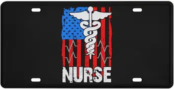 Медсестра Патриотический американский Автомобильный передний номерной знак с флагом США, персонализированная крышка номерного знака, металлическая автомобильная бирка для мужчин и женщин6x12 дюймов