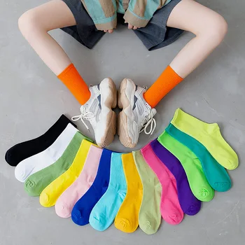Милые Разноцветные Хлопчатобумажные Женские Носки Высокого Качества, Зимние Удобные Модные Вязаные Длинные Носки-Трубки, Дышащие Носки Средней Длины