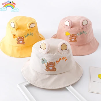 Милый мультяшный Плюшевый Мишка, детская солнцезащитная шляпа, Детская панама, Тонкая хлопчатобумажная детская рыбацкая шляпа, детская шляпа с солнцезащитным козырьком