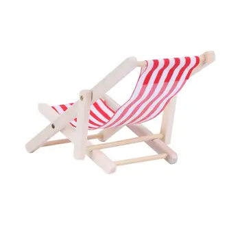 Мини-складной пляжный стул в полоску, модель деревянного шезлонга для 1/12 кукольного домика, миниатюрная мебель, домашний декор рабочего стола