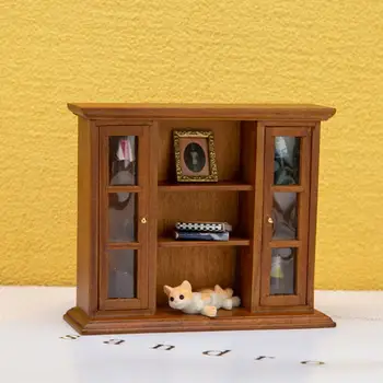 Миниатюрный деревянный китайский классический книжный шкаф, мини-шкаф для спальни, Наборы мебели для дома и жизни в масштабе 1/12, кукольный домик