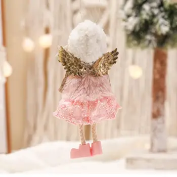 Многоразовое подвесное украшение в виде ангела, Очаровательные украшения для Рождественской елки, куклы-ангелы с золотыми крыльями, длинные ноги, плюшевые шапочки для детей.